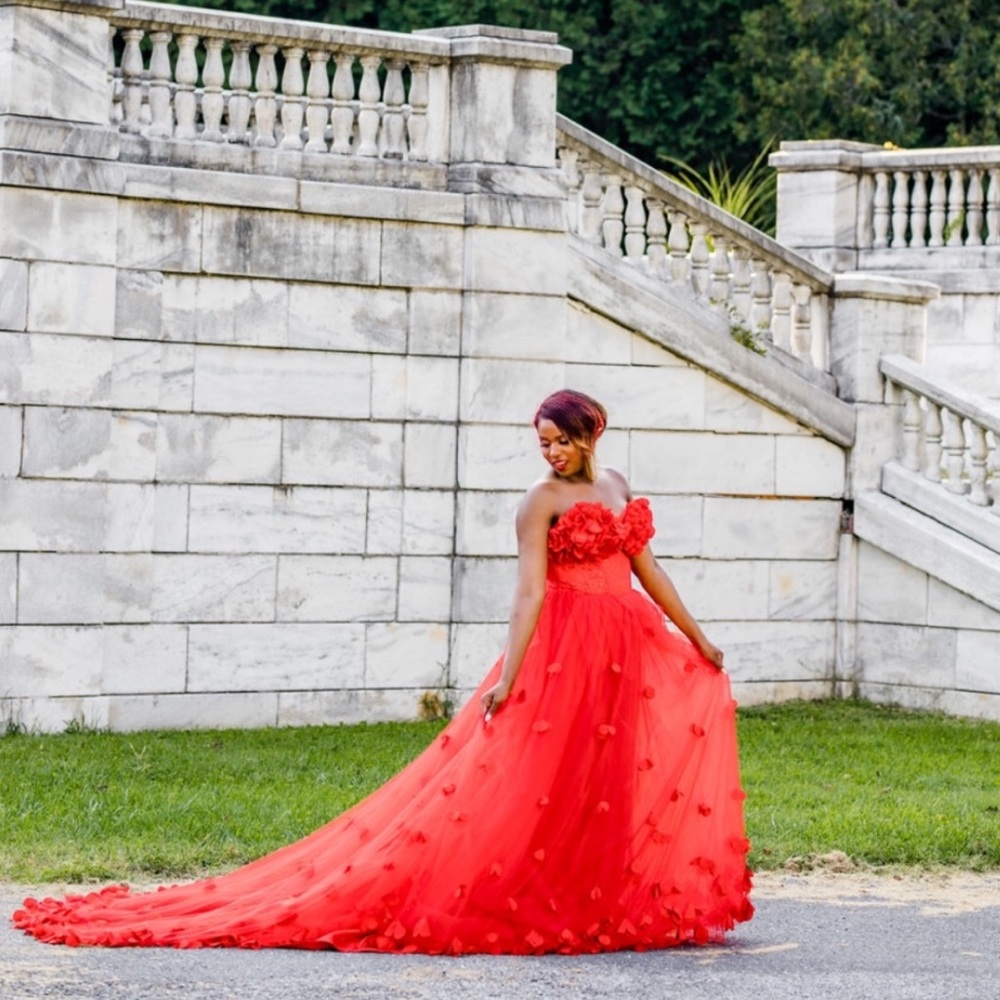Red Long Train Dress